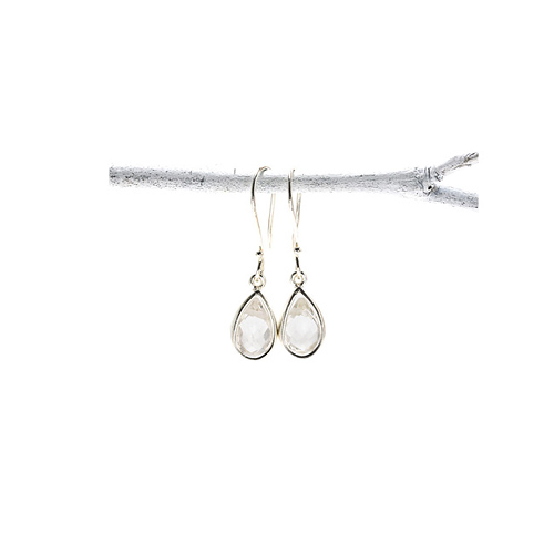 rock crystal teardrop healing gem sterling silver earrings