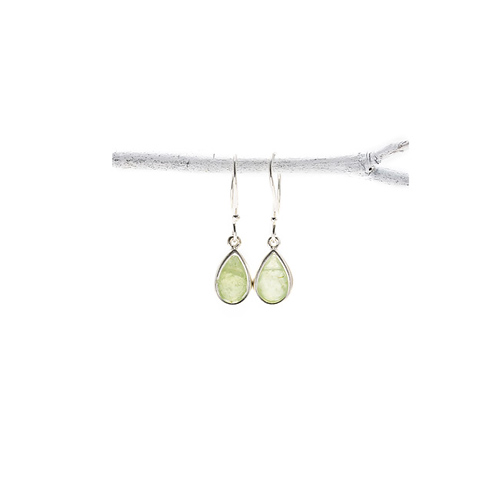 green quartz teardrop healing gem sterling silver earrings