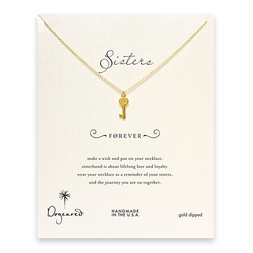 sorority sisters forever reminder necklace with gold dipped heart key