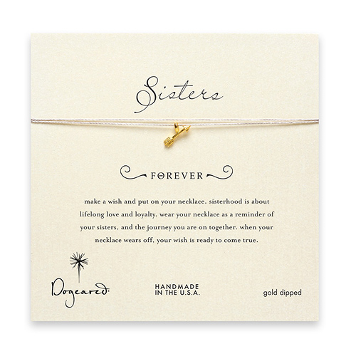 sorority sisters forever make a wish necklace with gold dipped arrow on taupe thread