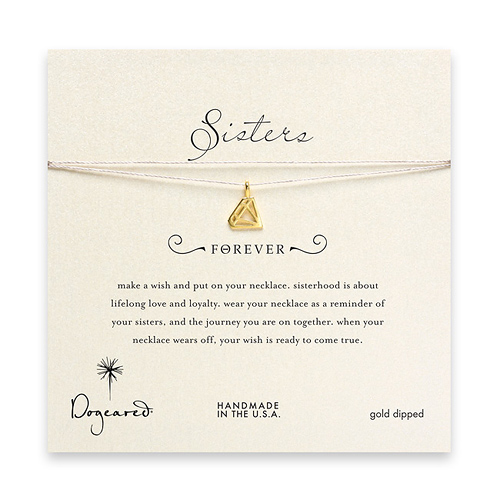 sorority sisters forever make a wish necklace with gold dipped big diamond on taupe thread