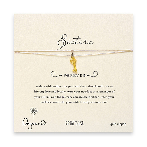 sorority sisters forever make a wish necklace with gold dipped heart key on taupe thread
