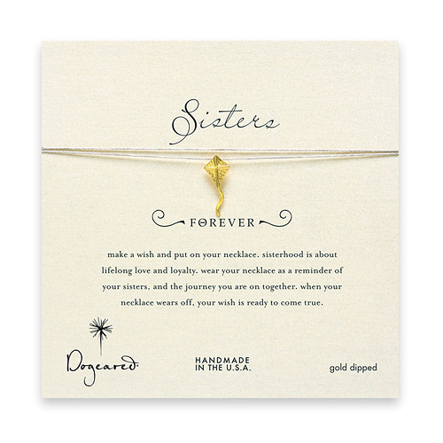 sorority sisters forever make a wish necklace with gold dipped kite on taupe thread