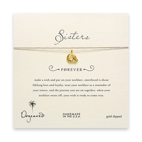 sorority sisters forever make a wish necklace with gold dipped royal lion on taupe thread