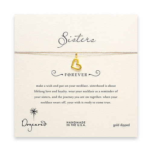 sorority sisters forever make a wish necklace with gold dipped loving heart on taupe thread