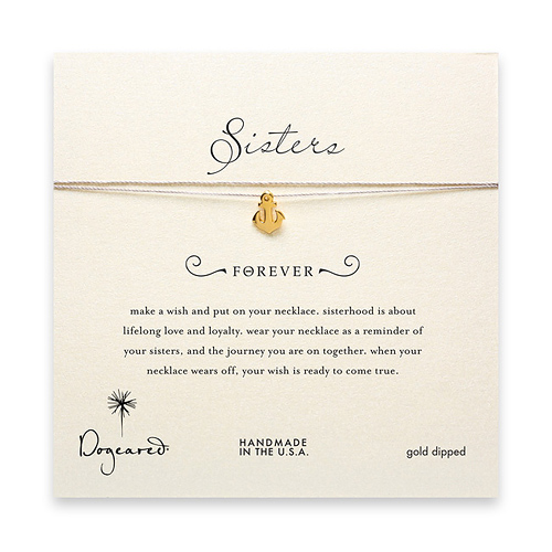 sorority sisters forever make a wish necklace with gold dipped smooth anchor on taupe thread