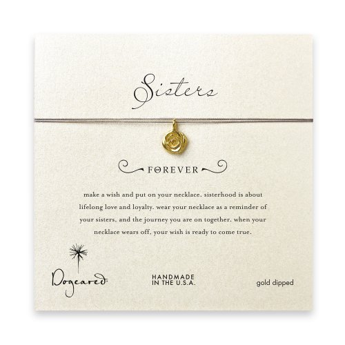 sorority sisters forever make a wish necklace with gold dipped rose on taupe thread