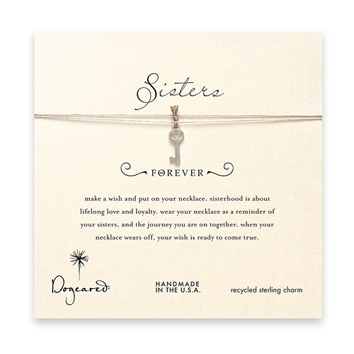 sorority sisters forever make a wish necklace with sterling silver heart key on taupe thread