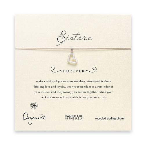sorority sisters forever make a wish necklace with sterling silver loving heart on taupe thread