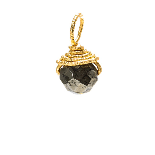 pyrite round gem, gold dipped