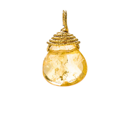citrine briolette gem, gold dipped