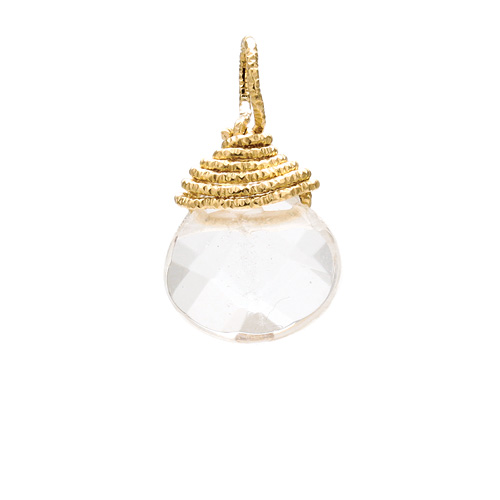 rock crystal briolette gem, gold dipped