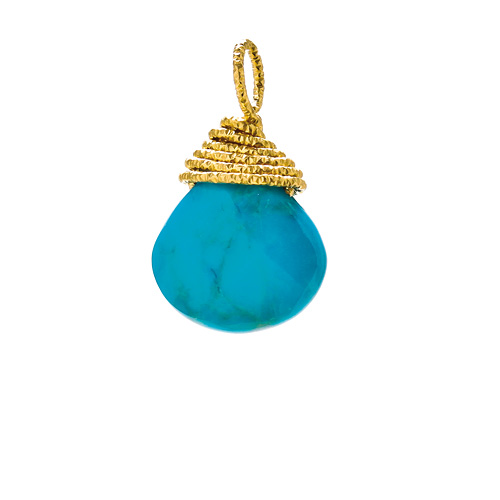 turquoise briolette gem, gold dipped