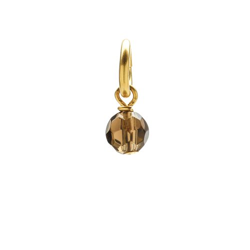 smoky quartz round faceted gem, gold dipped