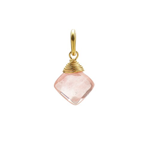cherry quartz gem faceted diamond cut, gold dipped
