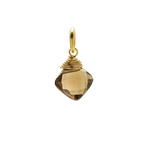 smoky quartz gem faceted diamond cut, gold dipped