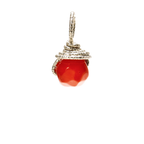 red coral round gem, sterling silver