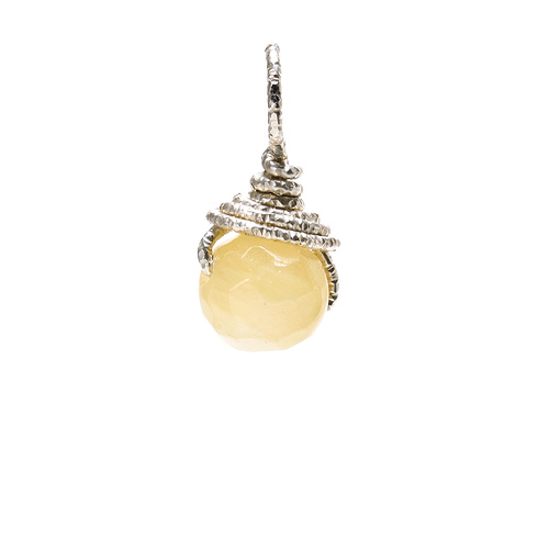 yellow jade round gem, sterling silver
