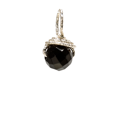 black onyx round gem, sterling silver