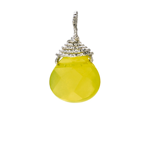 olive quartz briolette gem, sterling silver