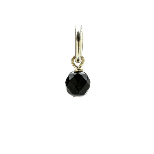 black onyx round faceted gem, sterling silver