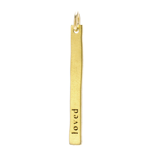 "loved" stick charm, gold dipped