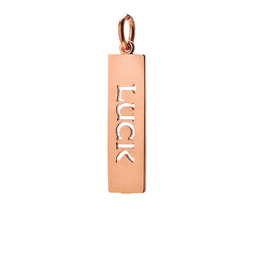 "luck" word charm, rose gold dipped