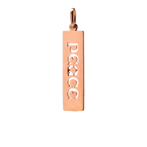 "peace" word charm, rose gold dipped
