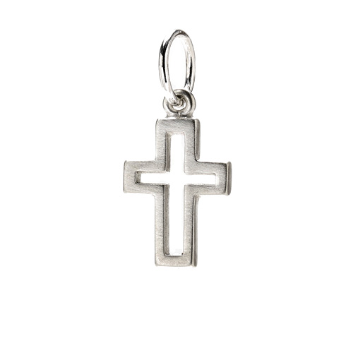 modern cross charm, sterling silver