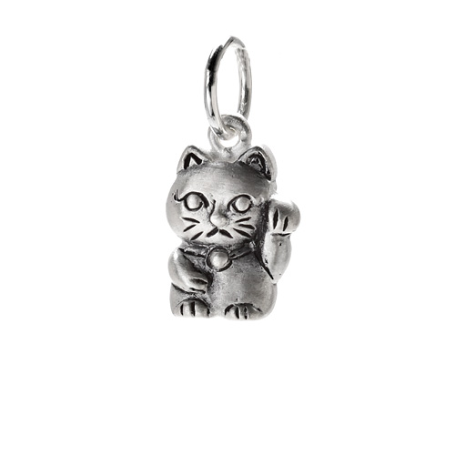 lucky cat charm, sterling silver