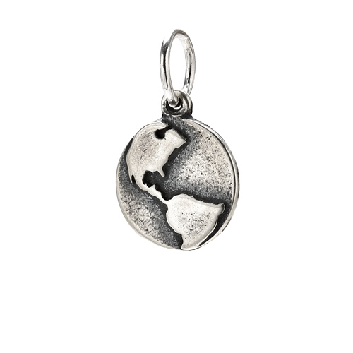 globe charm, sterling silver