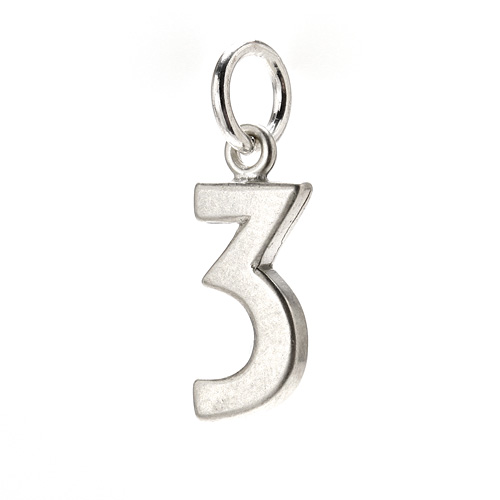 number "3" charm, sterling silver