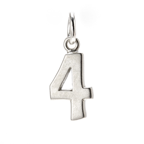 number "4" charm, sterling silver