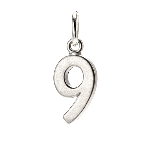 number "9" charm, sterling silver