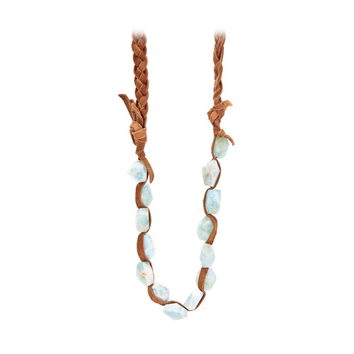 limited edition jewel box aquamarine braided tobacco suede necklace - 40 inches