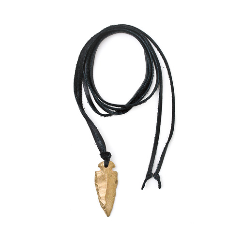 jewel box black leather necklace with brass arrowhead - 52 inches