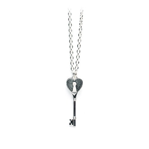 unlocked love silver heart with key hole necklace - 36 inch