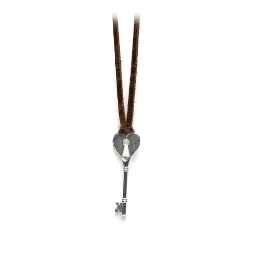 unlocked love silver heart with key hole necklace on earth leather - 36 inch