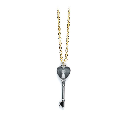 unlocked love charcoal heart with key hole gold dipped necklace - 36 inch