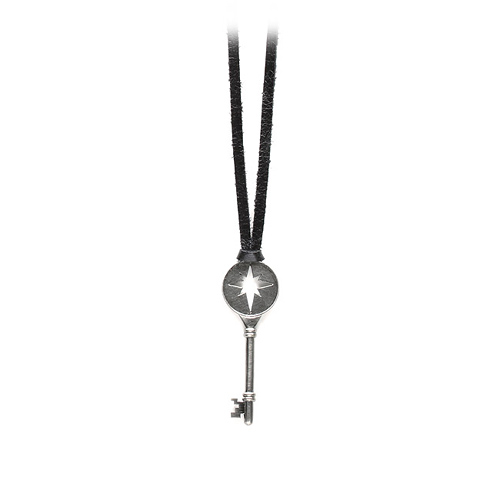 unlocked dreaming charcoal north star key necklace on black leather - 36 inch