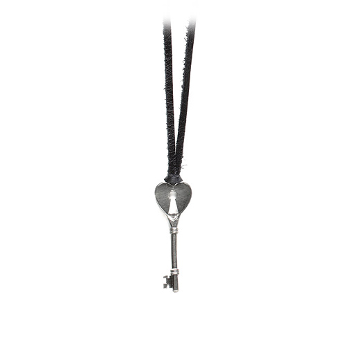 unlocked love charcoal heart with key hole necklace on black leather - 36 inch