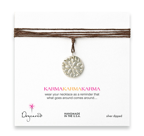 large karma sterling silver flower necklace on hemp - 32 inches