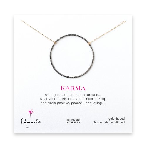 large sparkle karma necklace, charcoal sterling silver on gold chain
