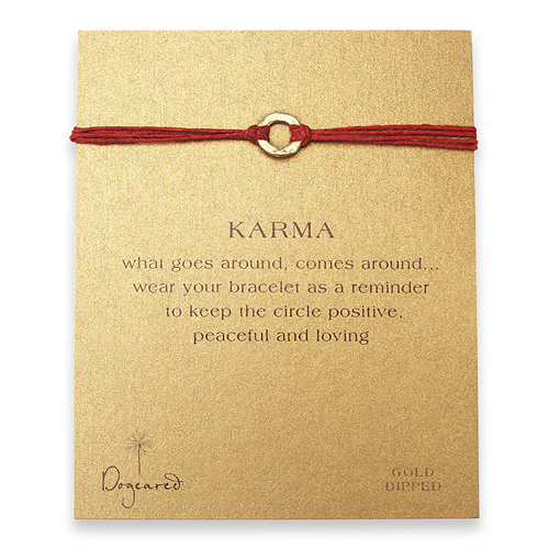 small karma hammered bracelet gold dipped on red irish linen