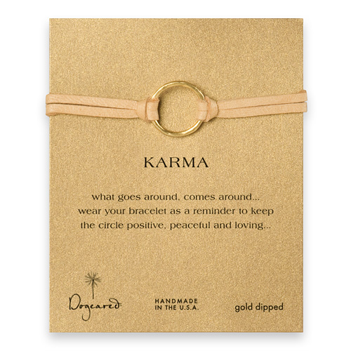 large karma bracelet gold dipped on camel leather