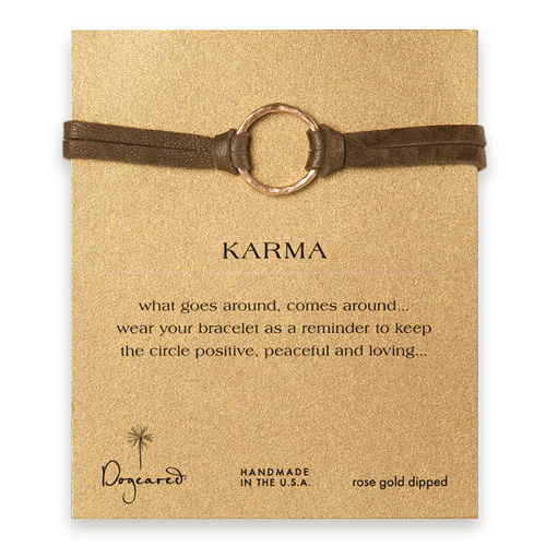 large karma bracelet rose gold dipped on java leather