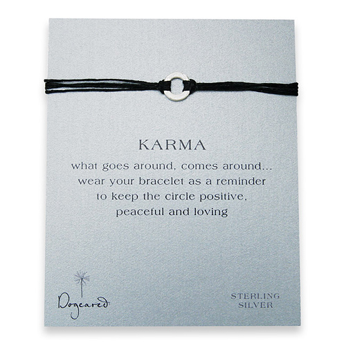 small karma hammered bracelet sterling silver on black irish linen