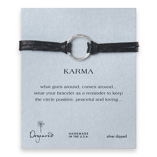 large karma bracelet sterling silver on ebony leather