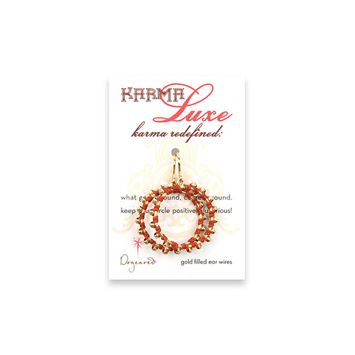 medium karma luxe gold dipped multi bead earrings with burnt orange irish linen