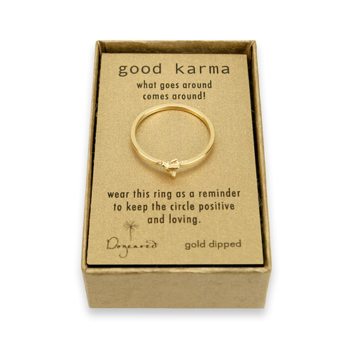 good karma ring gold dipped with hummingbird charm